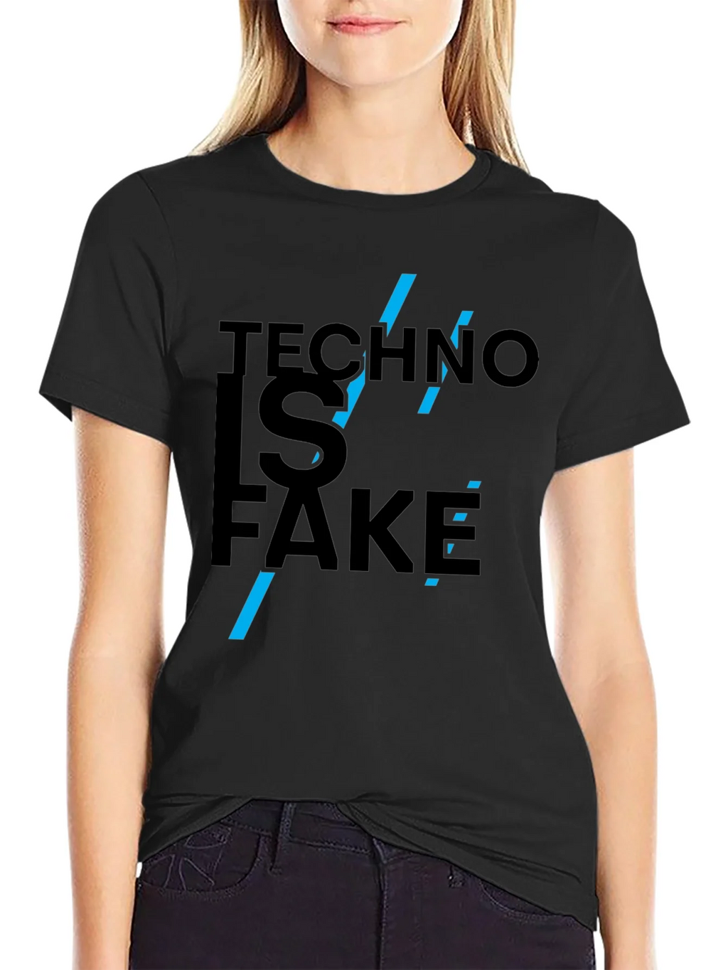 Techno is Fake Graphic Tee - Black Cotton