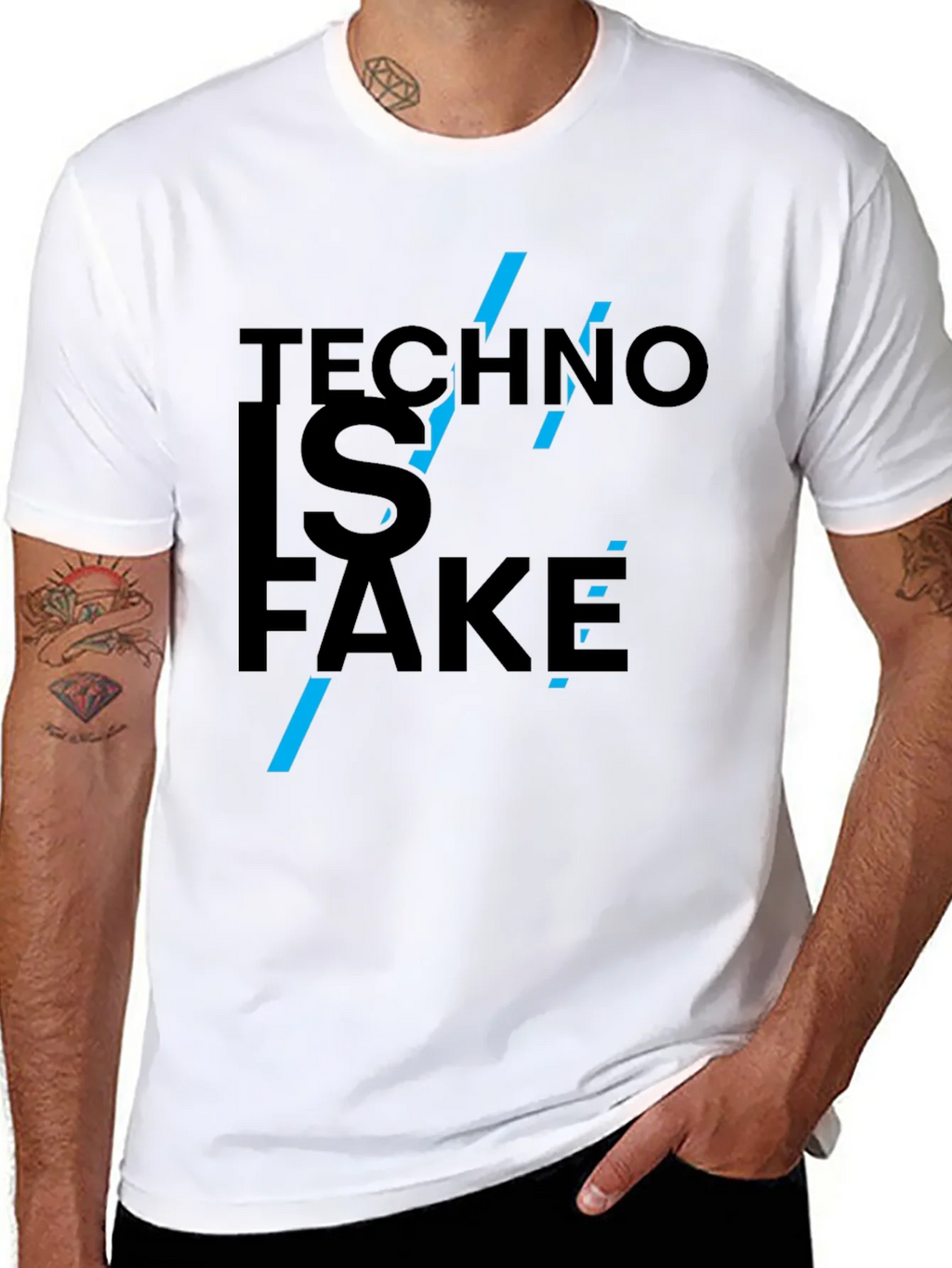 Techno is Fake Graphic Tee - Black Cotton