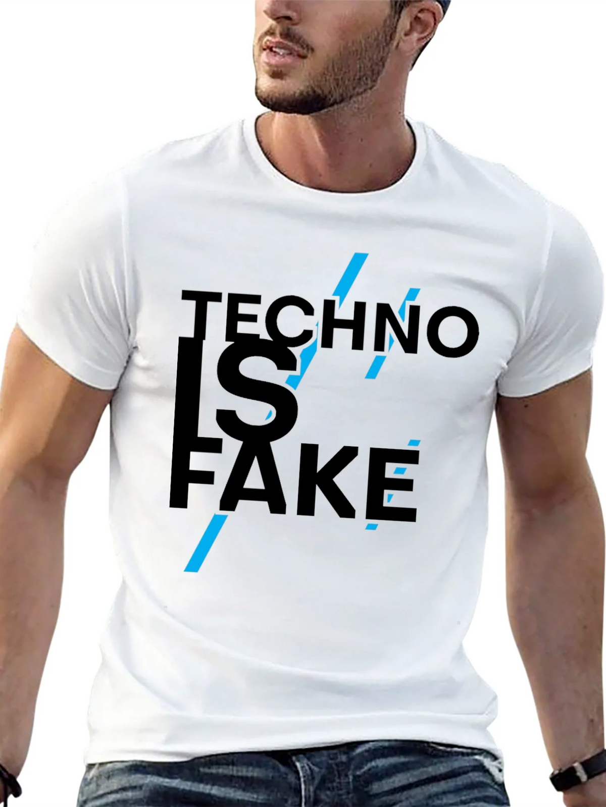Techno is Fake Graphic Tee - Black Cotton