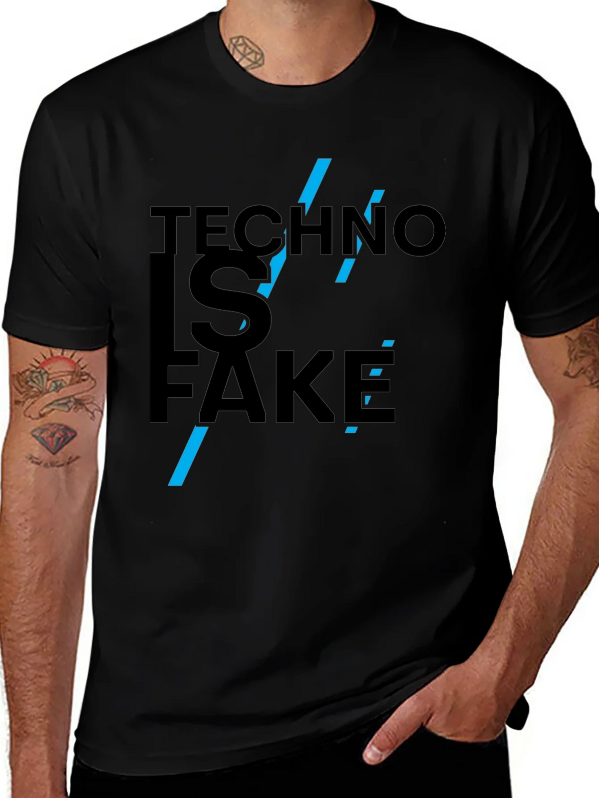 Techno is Fake Graphic Tee - Black Cotton