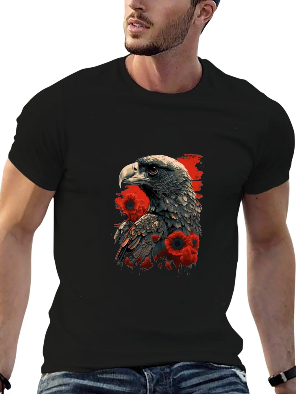 Eagle & Poppy Graphic Tee - Black