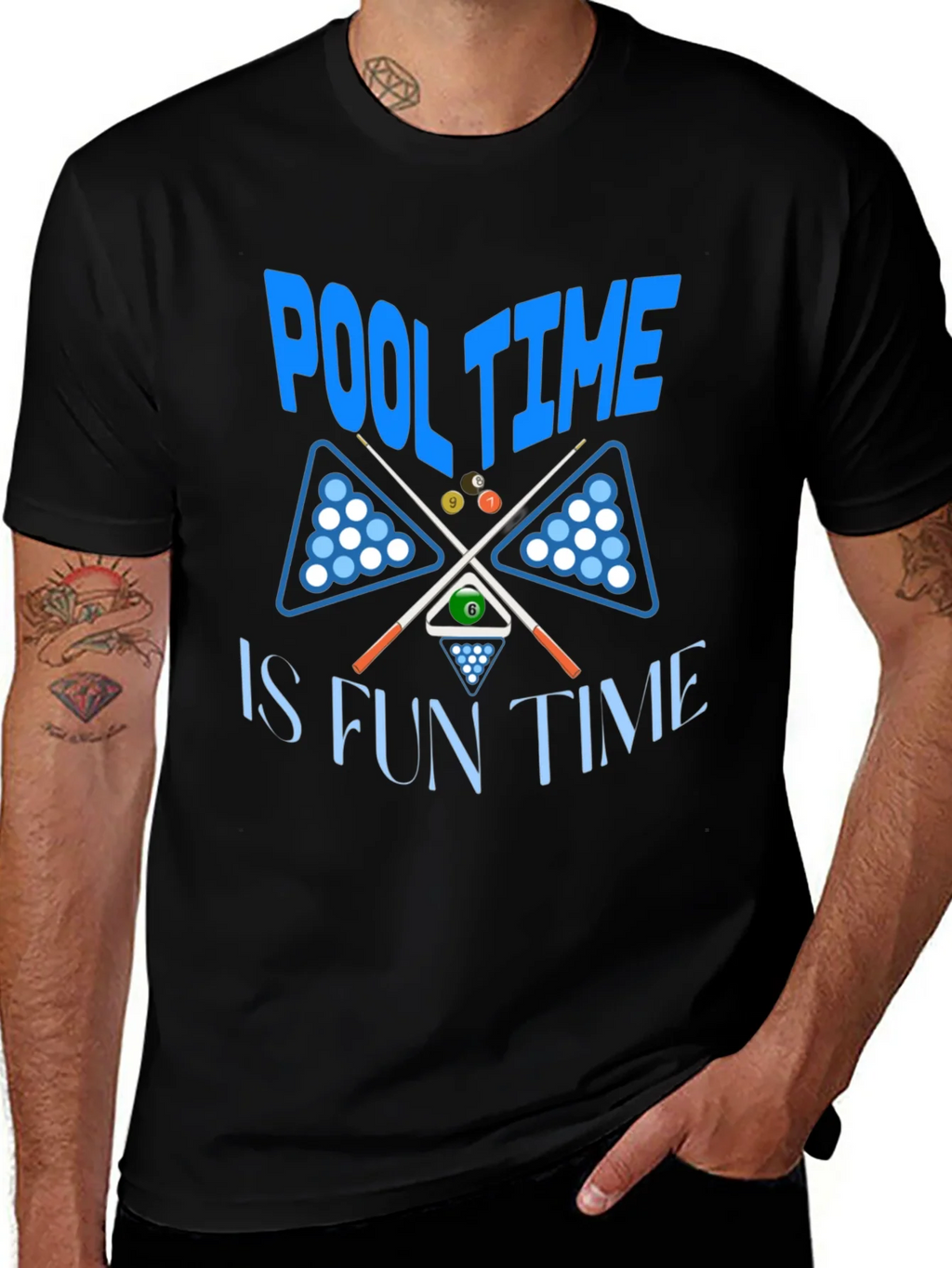 Pool Time Fun Time Black Graphic T-Shirt