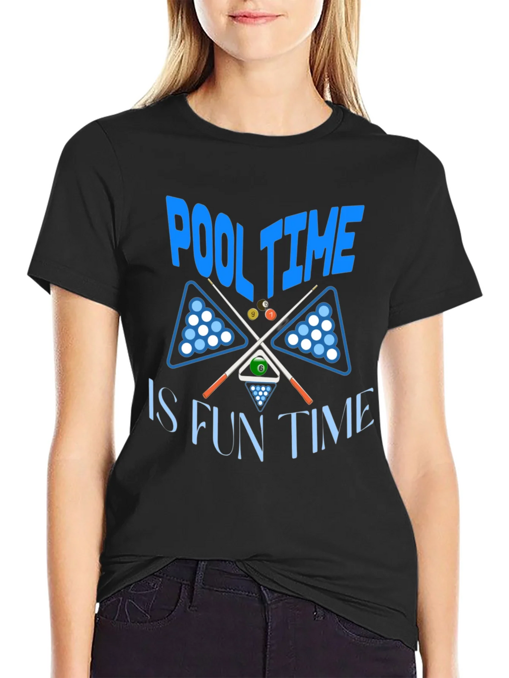 Pool Time Fun Time Black Graphic T-Shirt