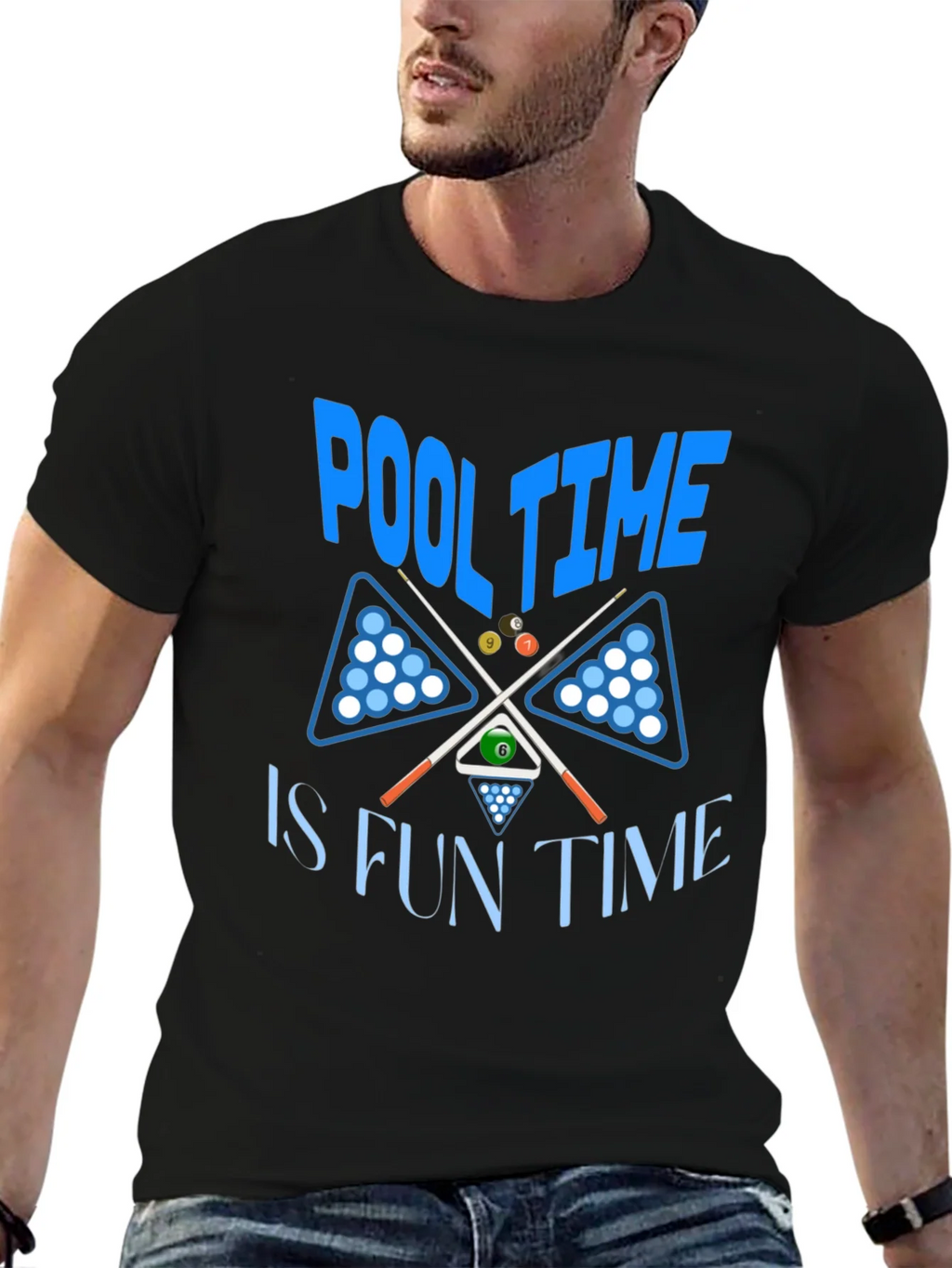Pool Time Fun Time Black Graphic T-Shirt