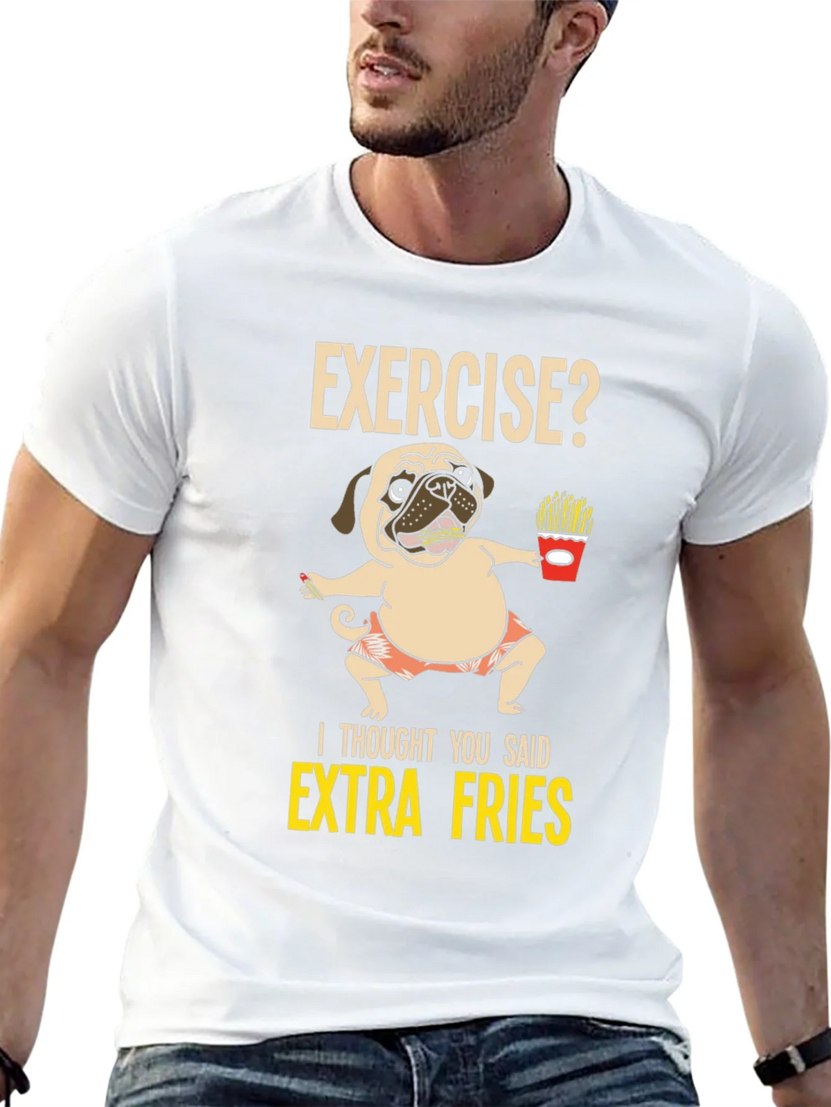 Exercise? Extra Fries Pug Graphic Tee