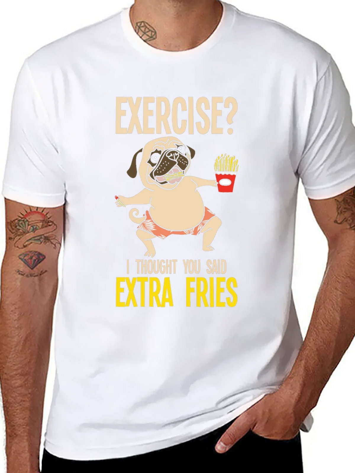 Exercise? Extra Fries Pug Graphic Tee