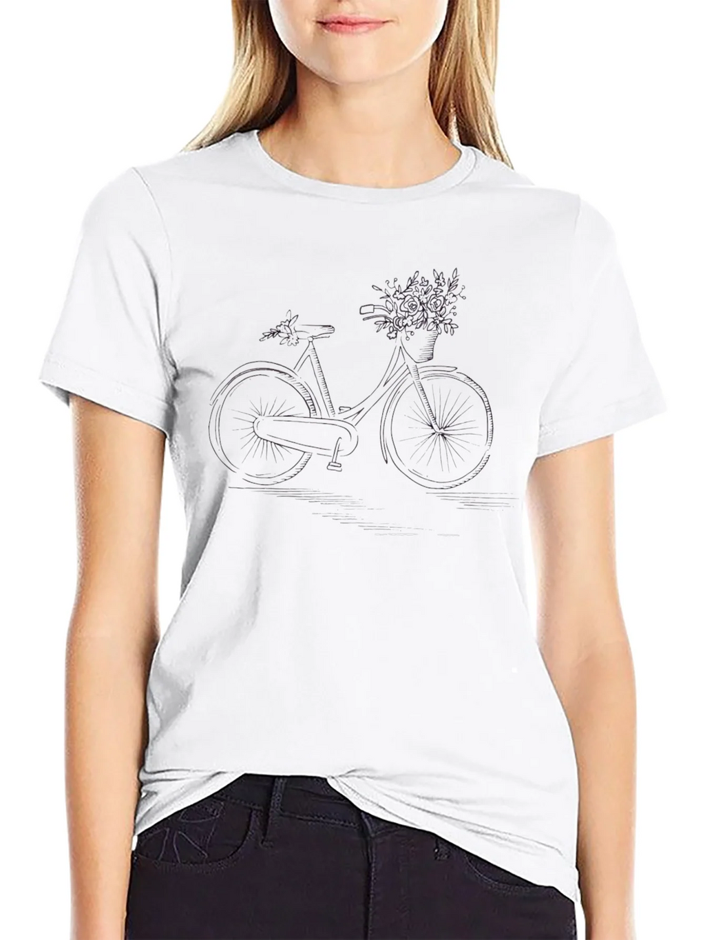 Black Bicycle with Flowers Graphic Tee