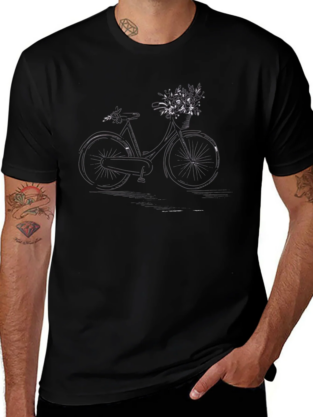 Black Bicycle with Flowers Graphic Tee