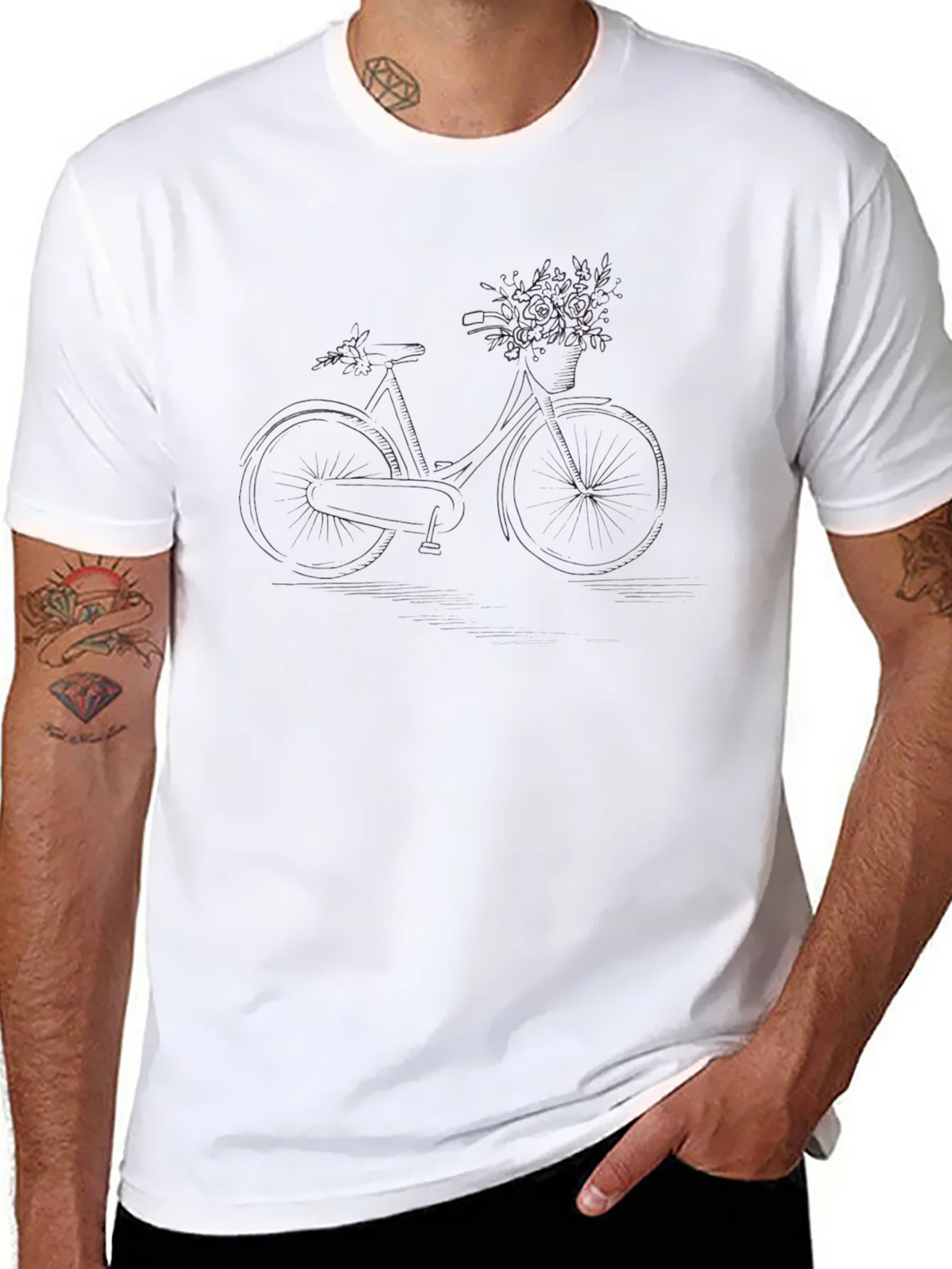 Black Bicycle with Flowers Graphic Tee