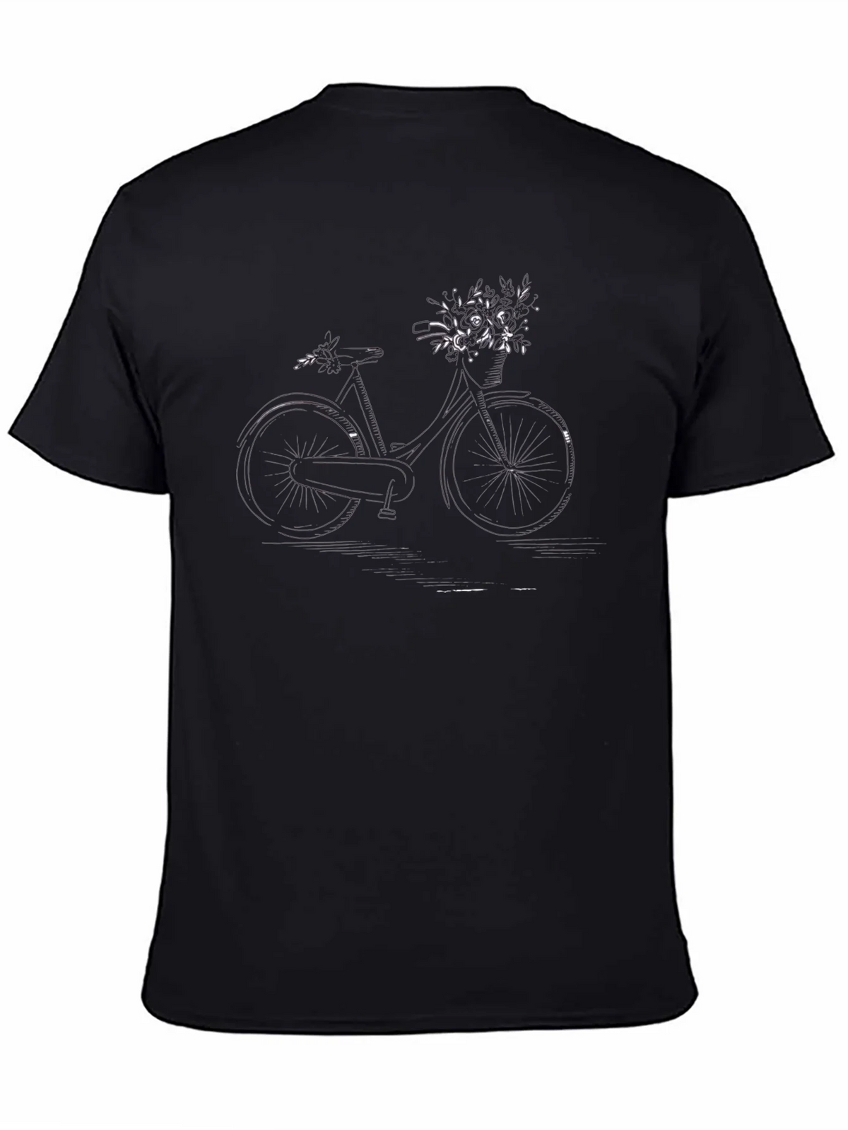 Black Bicycle with Flowers Graphic Tee