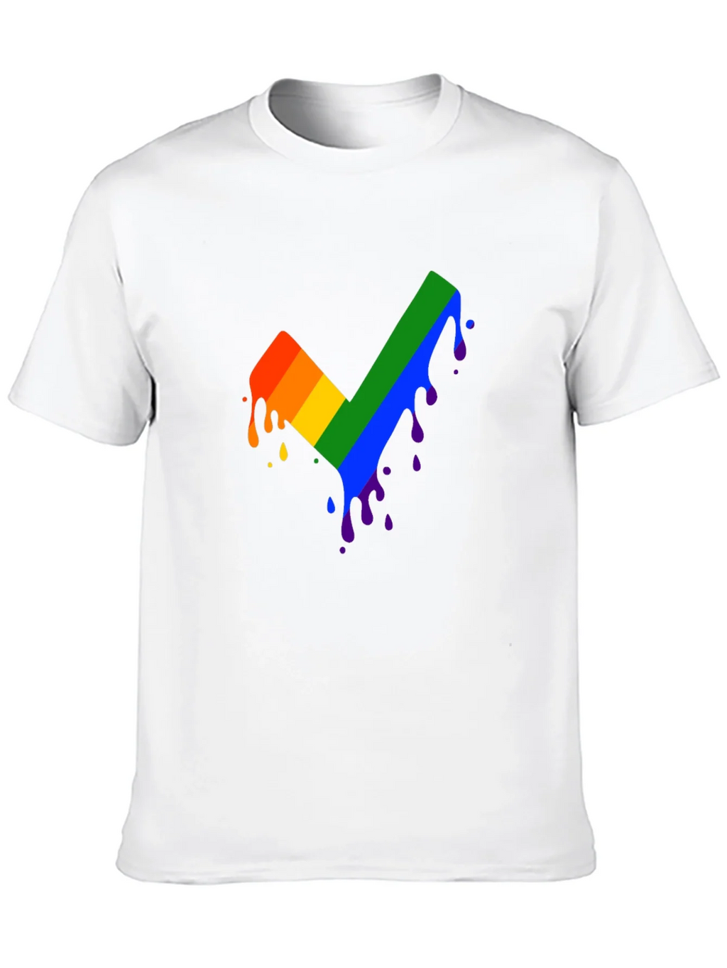 Rainbow Dripping Checkmark Black T-Shirt