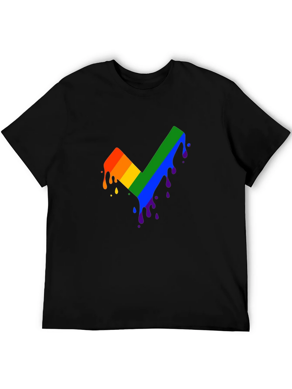 Rainbow Dripping Checkmark Black T-Shirt