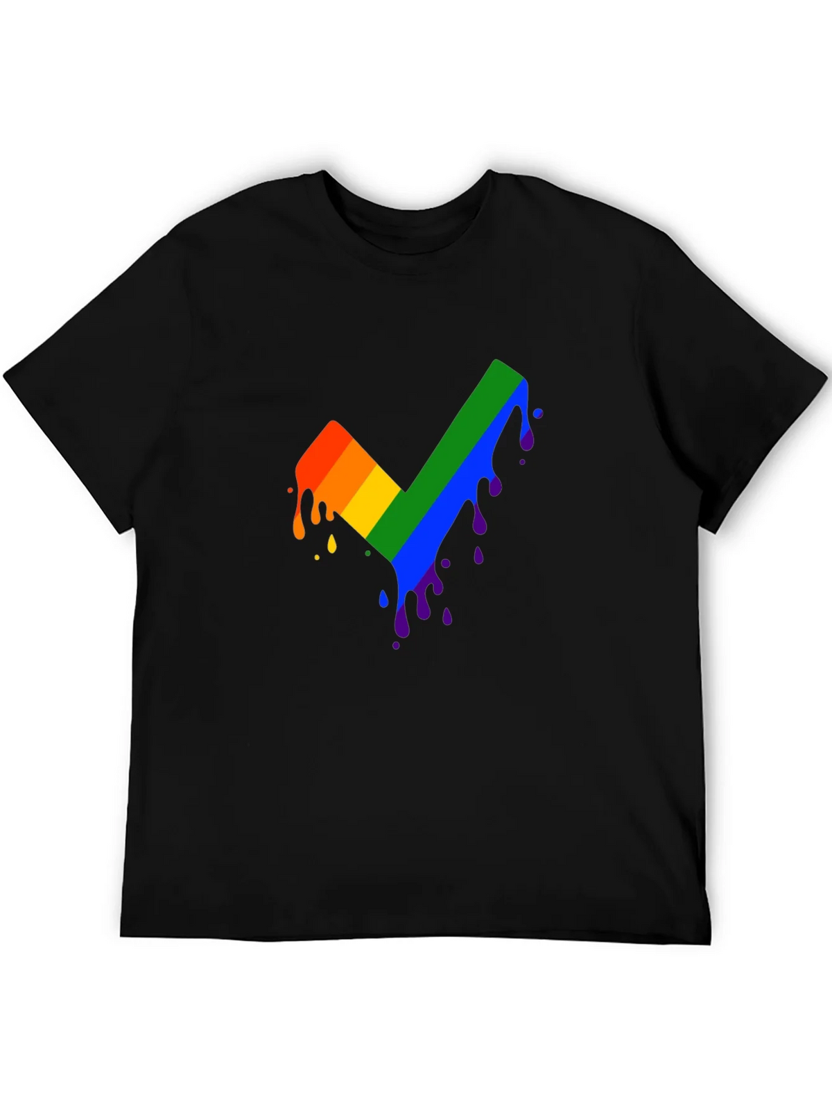 Rainbow Dripping Checkmark Black T-Shirt