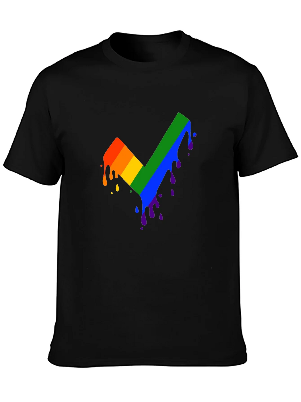 Rainbow Dripping Checkmark Black T-Shirt