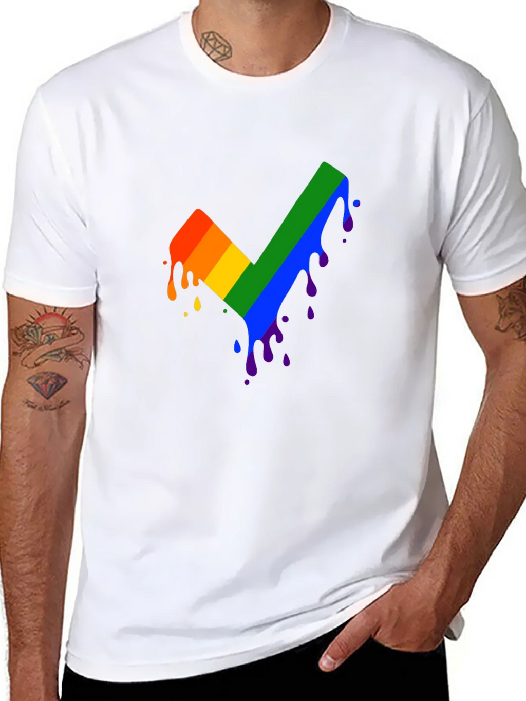 Rainbow Dripping Checkmark Black T-Shirt