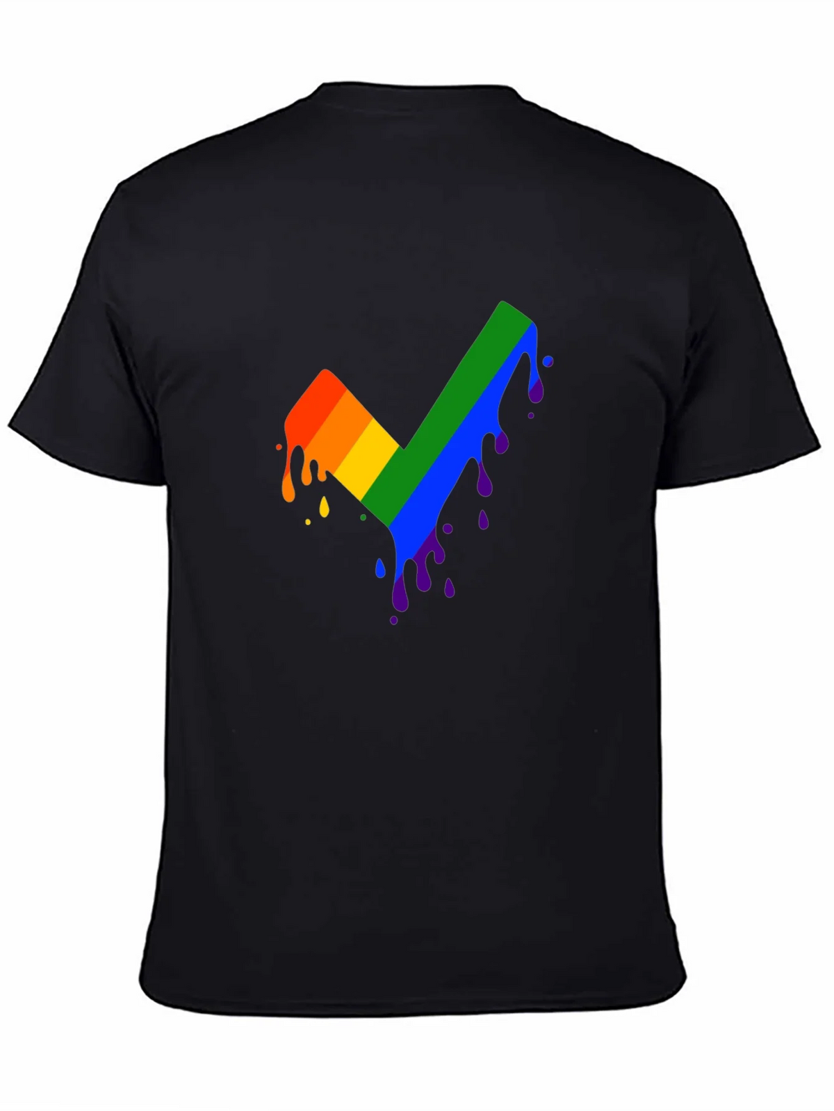 Rainbow Dripping Checkmark Black T-Shirt