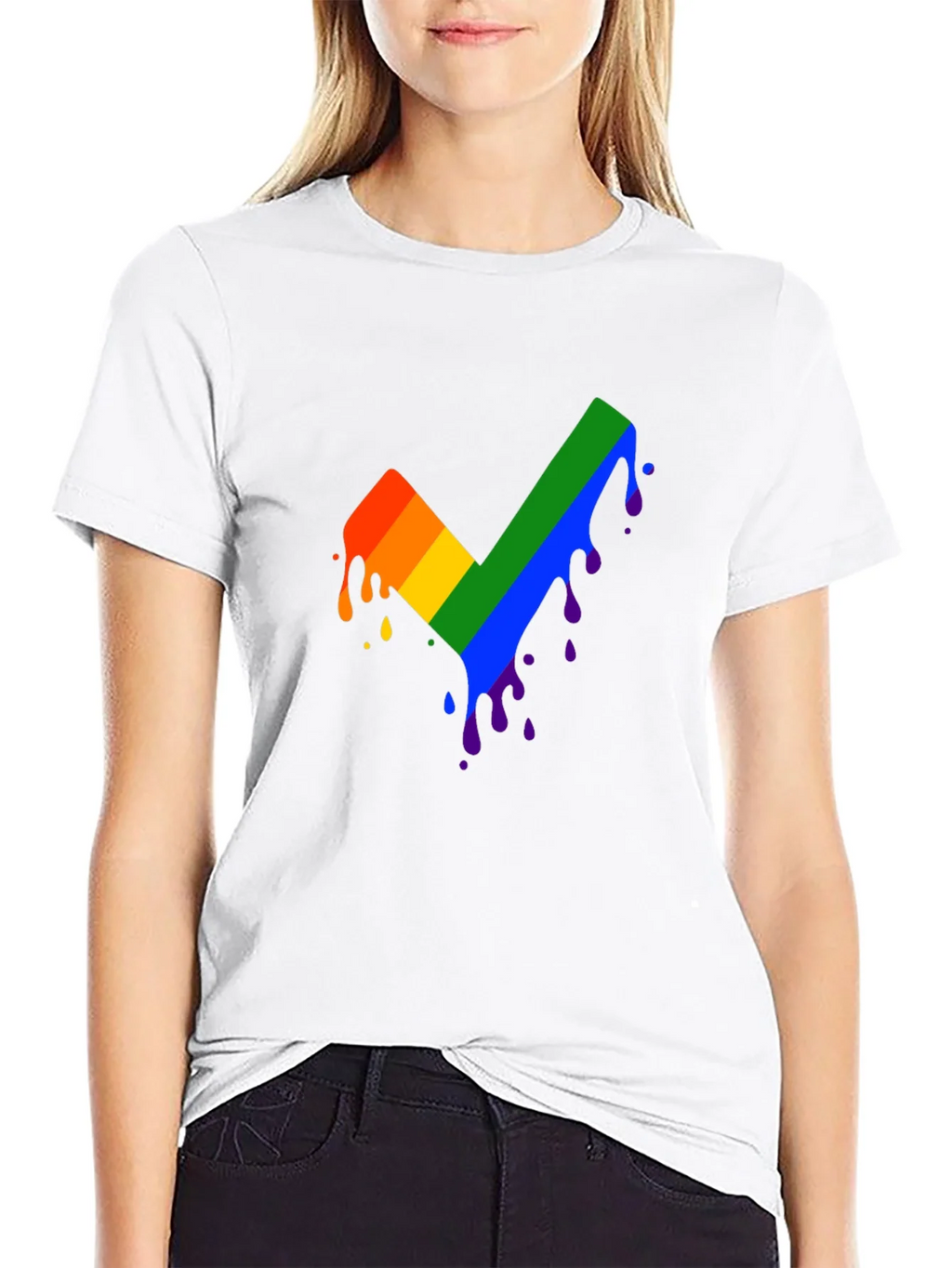Rainbow Dripping Checkmark Black T-Shirt