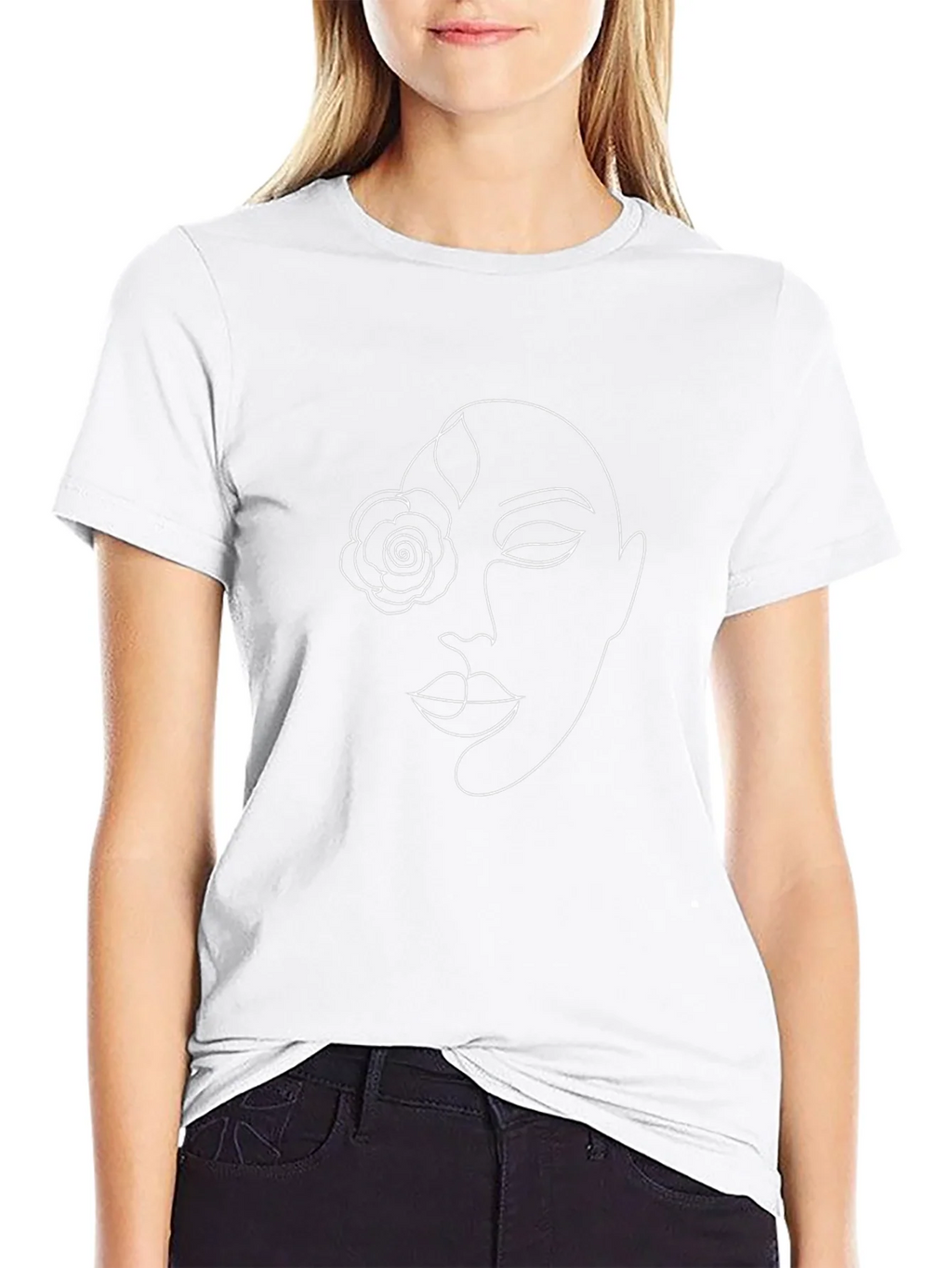 Abstract Face Line Art Graphic Tee - Black