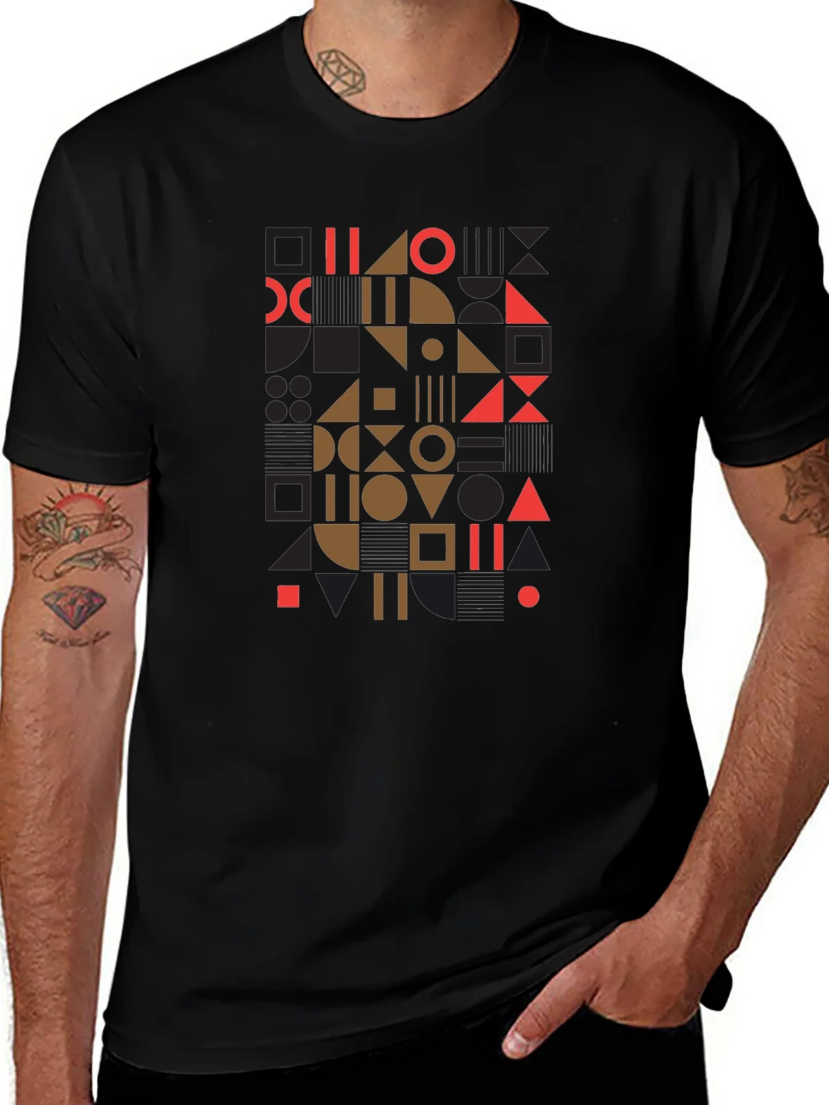 Geometric Pattern Black Tee