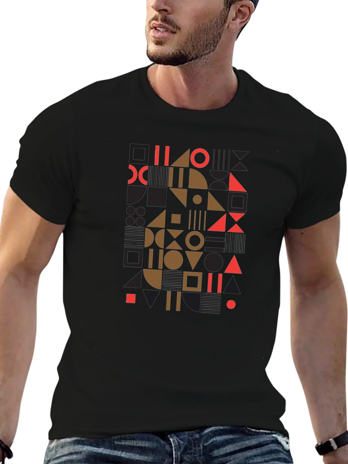 Geometric Pattern Black Tee